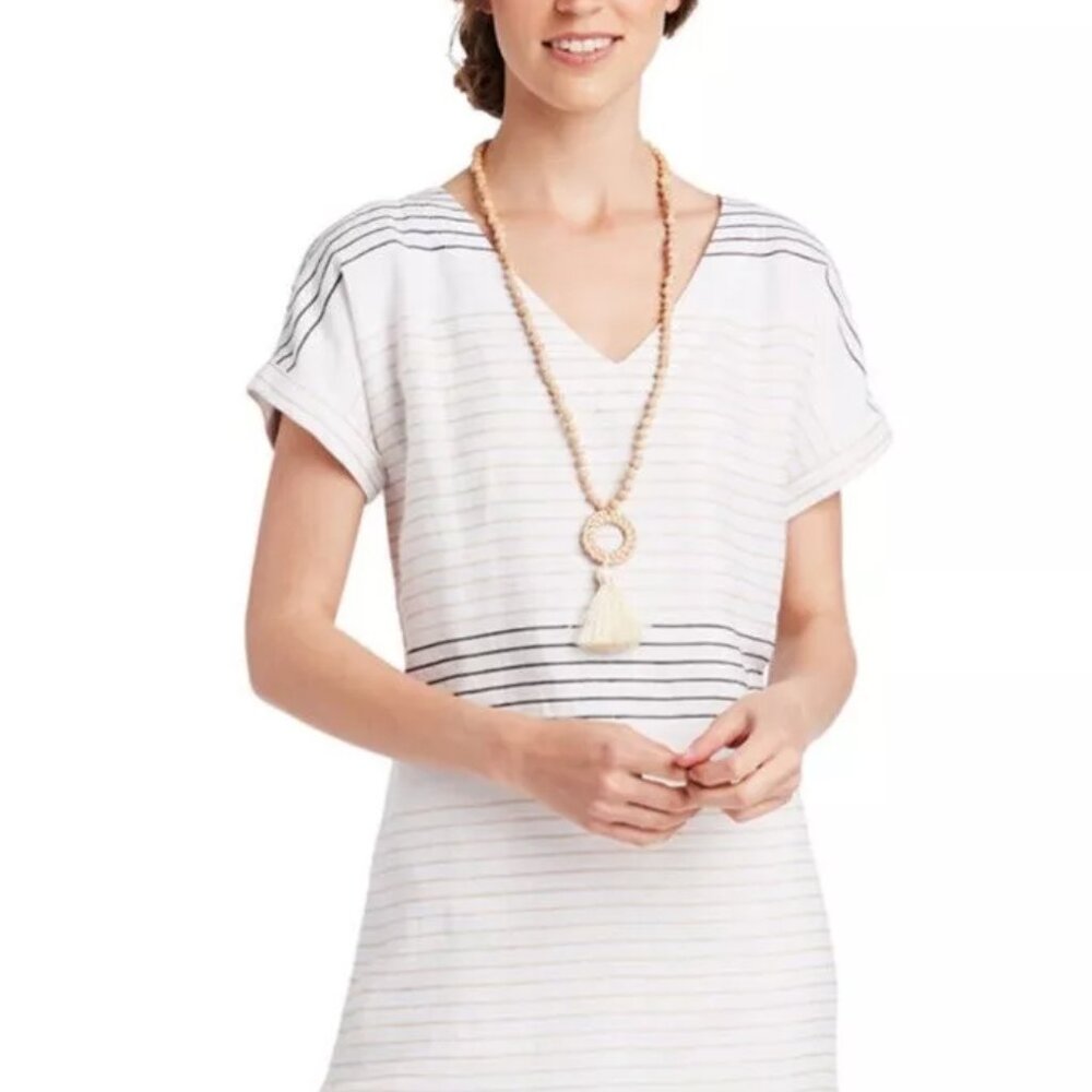VINEYARD VINES Beachy Linen Lurex Stripe V Neck Shift Dress Size 2 Lined NWOT